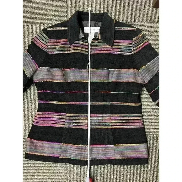 Sag Harbor Full Zip Blazer Vintage Black Multi Stripe ladies size 8 - Picture 1 of 10